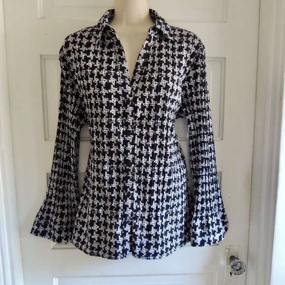 Apt. 9 Black & White Houndstooth Pleat Texture Top XL - Picture 1 of 5